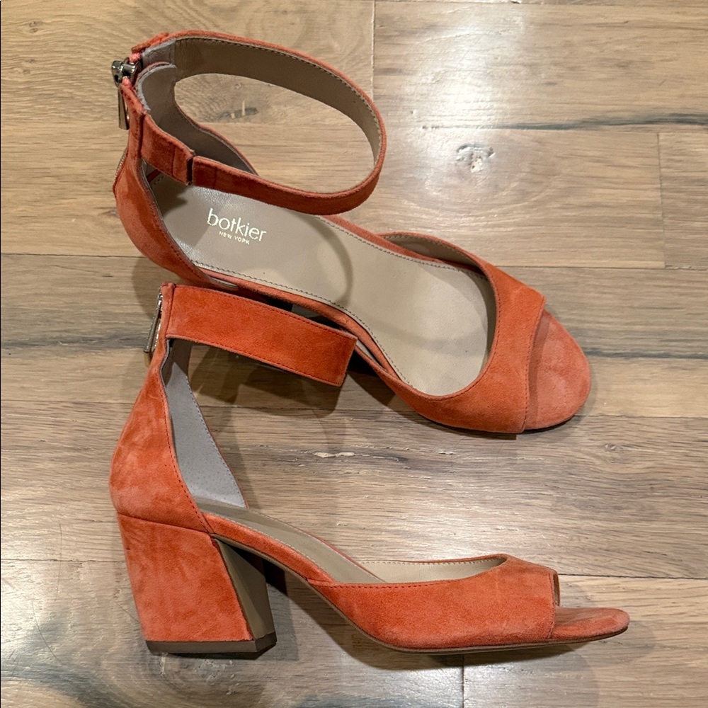 LAST CALL! Botkier Orange Suede Block Heel Sandals with Ankle Strap